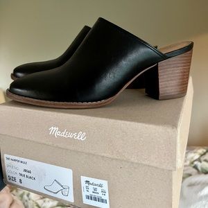 Madewell Black Harper Mule Like New Black Leather Slide Size 8